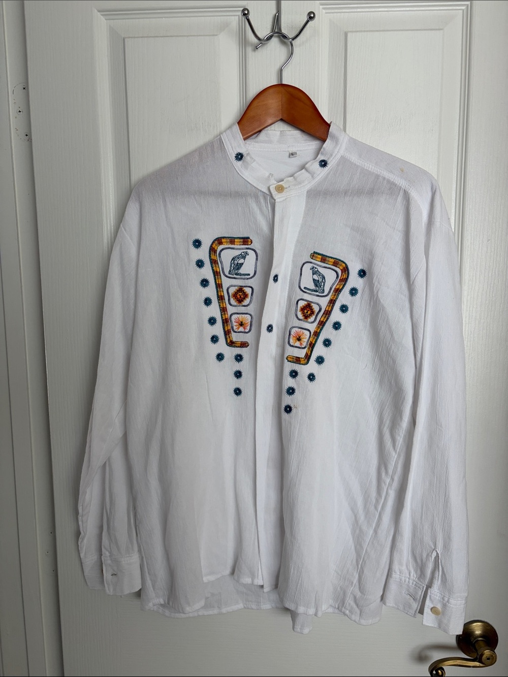 White Embroidered Casual Button-Down Shirt
